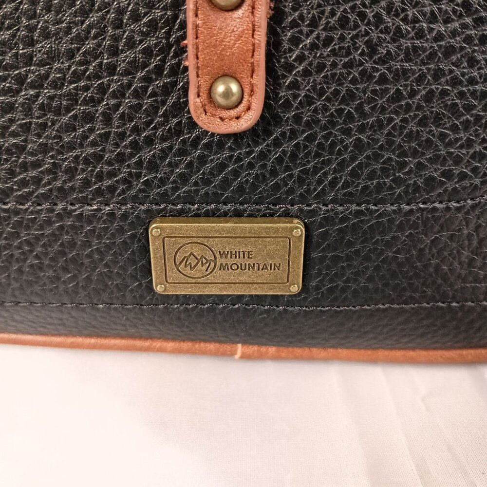 White Mountain Vegan Leather Backpack Black Brown Trim Cruelty Free NWT - Picture 15 of 15